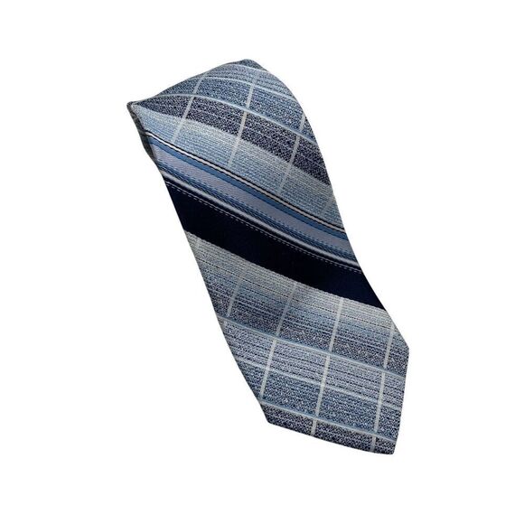 Vtg Sears Fashion Collection Tie Necktie Skinny Polyester Blue Striped Office - Picture 2 of 7